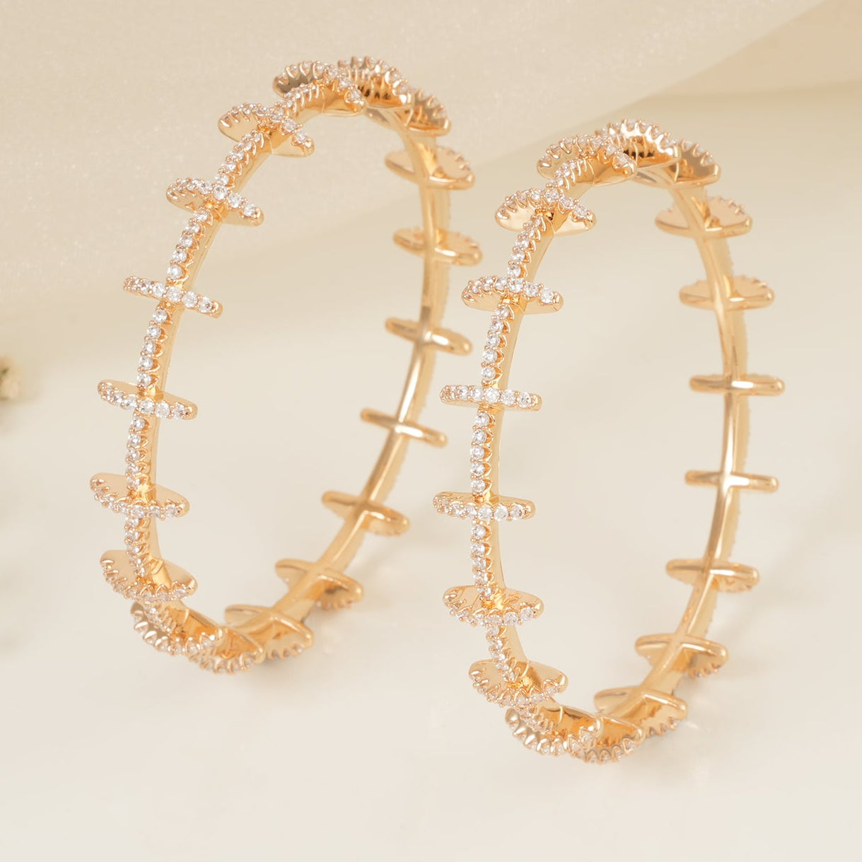 Amazing gold plated cz diamond bangle set of 2