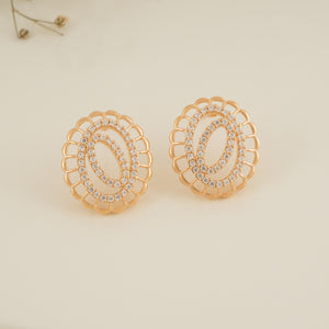 Cute oval shaped cz diamond gold plated pendant set