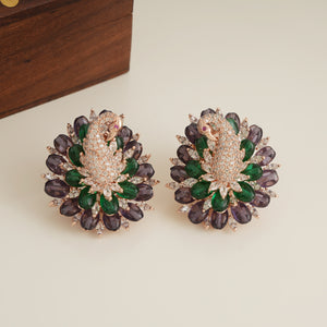 Stunning gold plated peacock stone bead stud earring