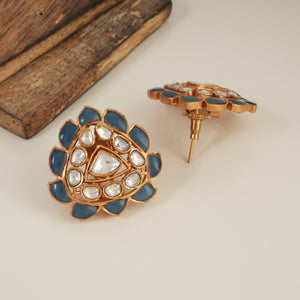 Stunning gold plated blue stone kundan studs