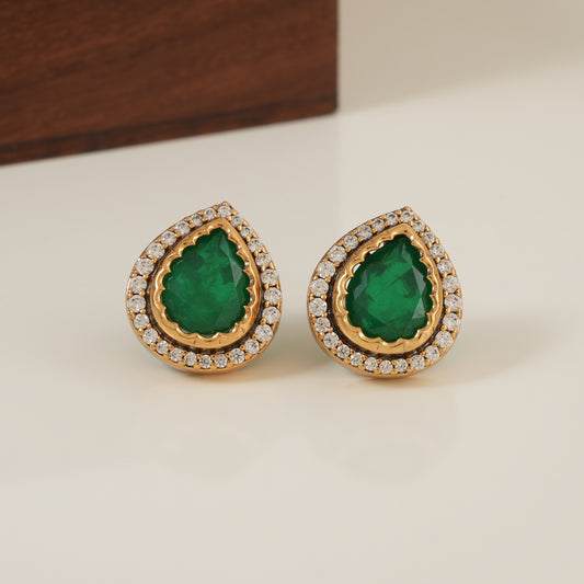 Cute gold plated emerald victorian stud earring