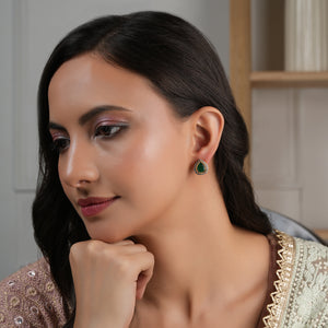 Cute gold plated emerald victorian stud earring