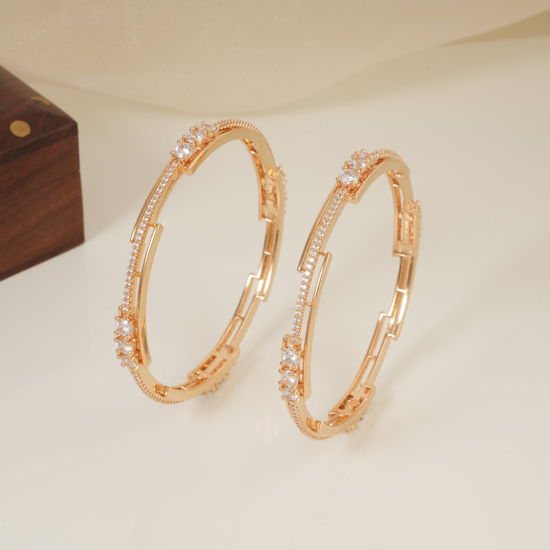 Elegant cz diamond gold plated bangle set for women