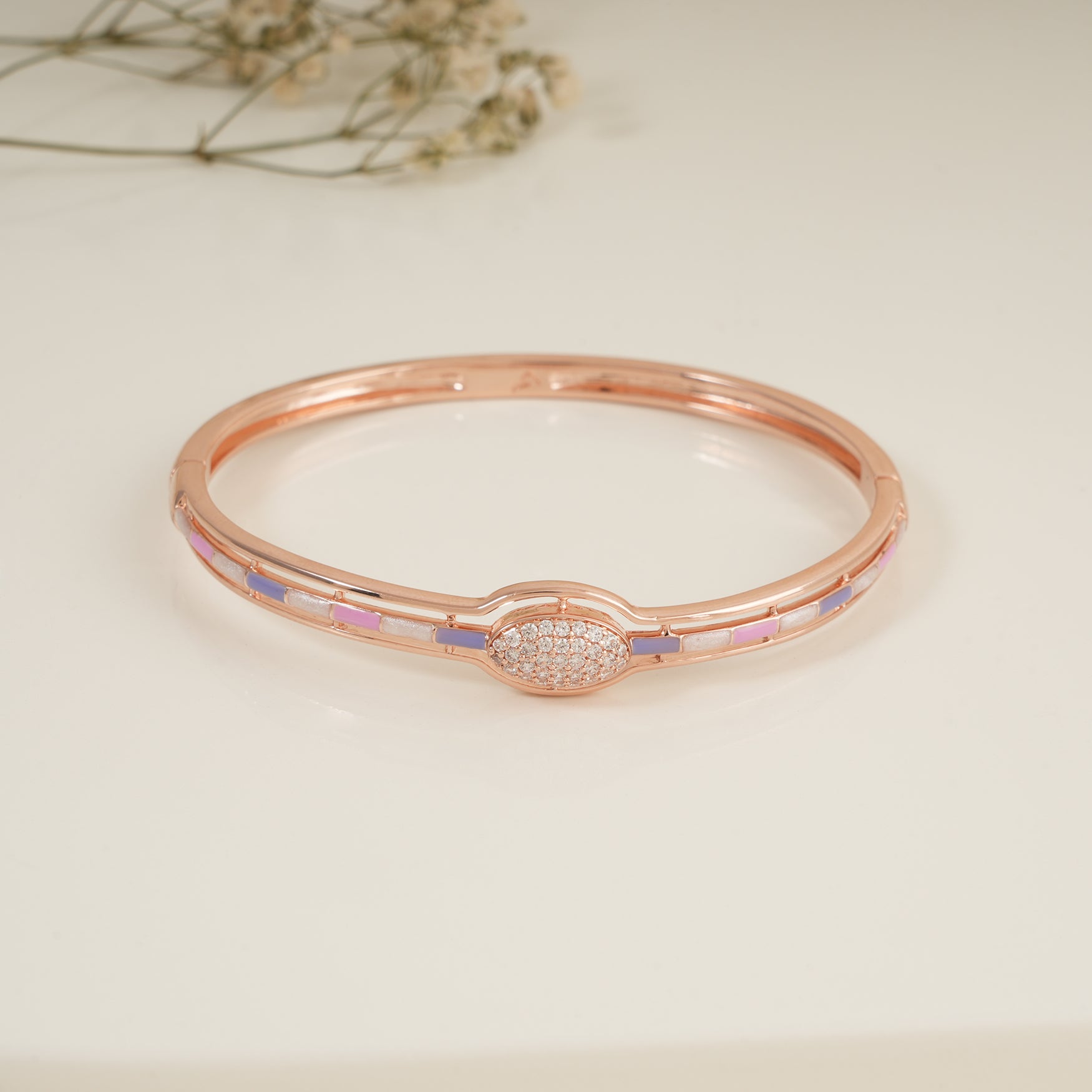 Elegant meenakari rose gold plated cz diamond women bracelet