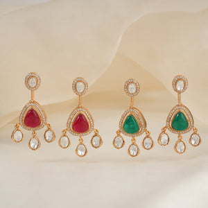 Gold plated kundan drop stone earring for women