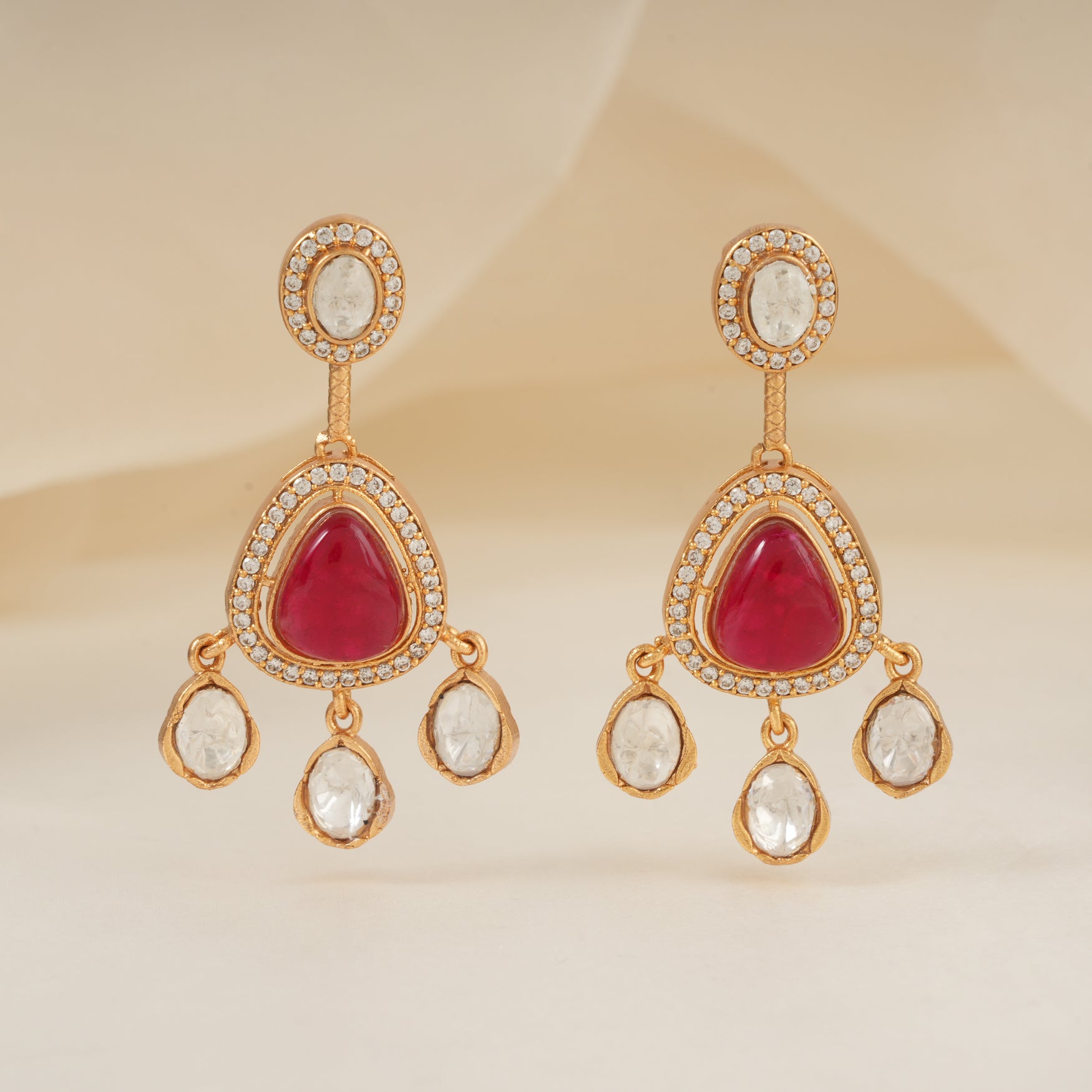 Gold plated kundan drop stone earring for women