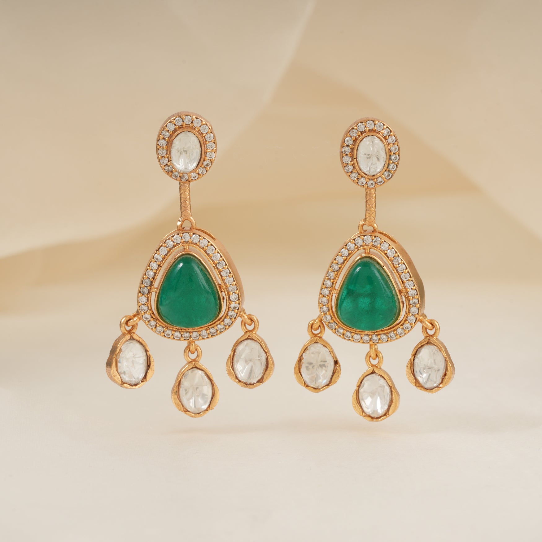 Gold plated kundan drop stone earring for women