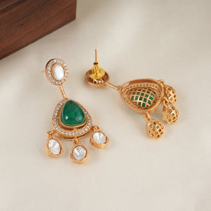 Gold plated kundan drop stone earring for women