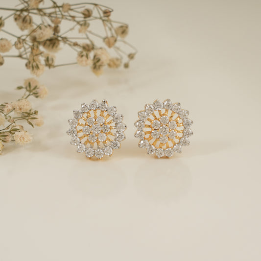 Cute gold floral cz diamond stud for women