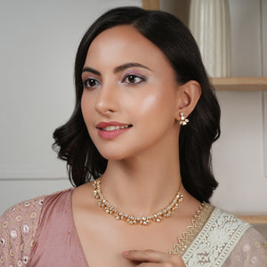 Stunning kundan gold plated cz diamond necklace set with floral earring