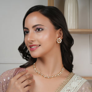 Stunning kundan gold plated cz diamond necklace set with floral earring