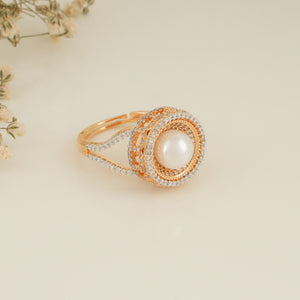 Adorable cz diamond gold plated pearl finger ring