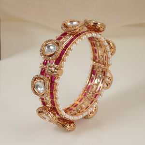 Royal gold plated kundan ruby stone kada bangle