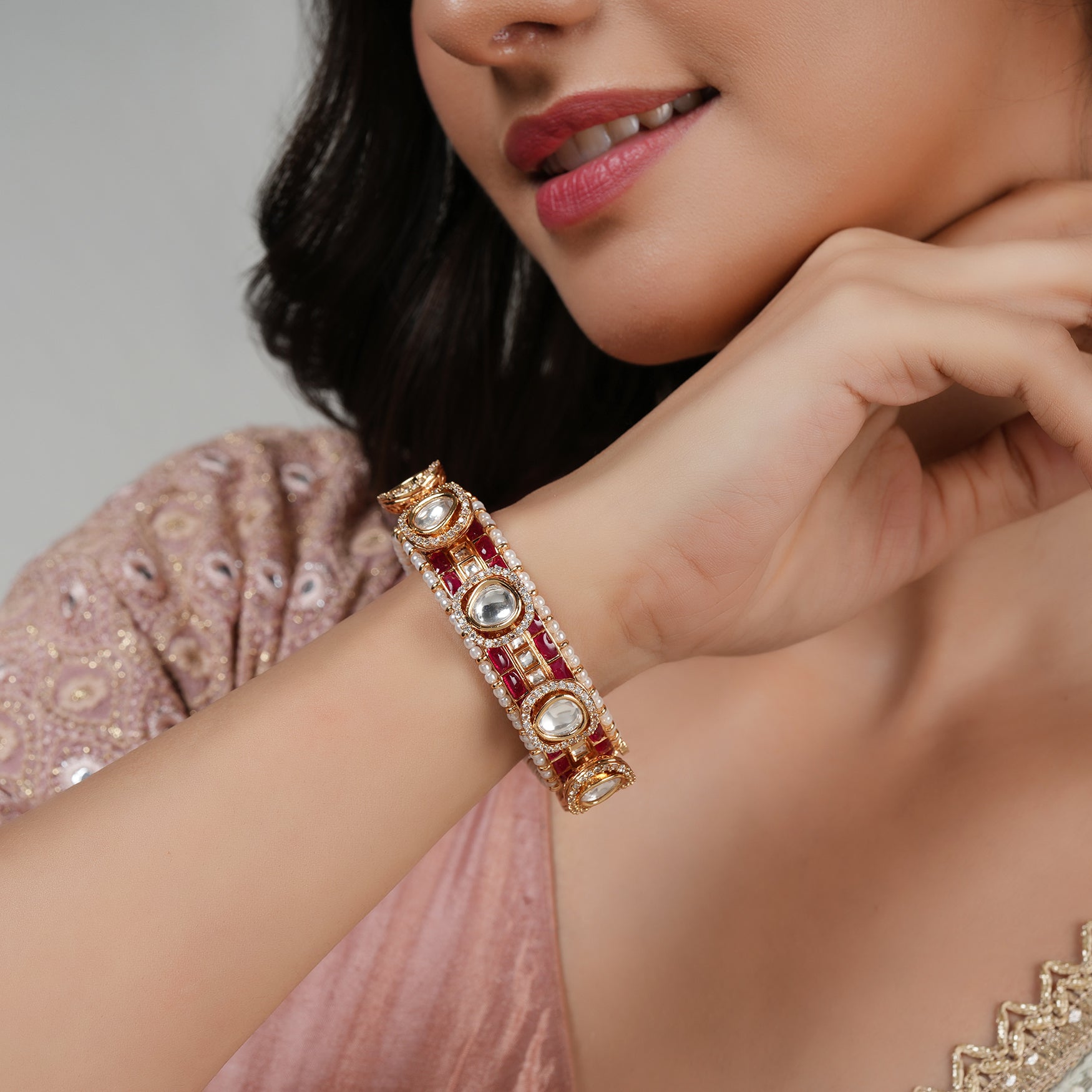 Royal gold plated kundan ruby stone kada bangle