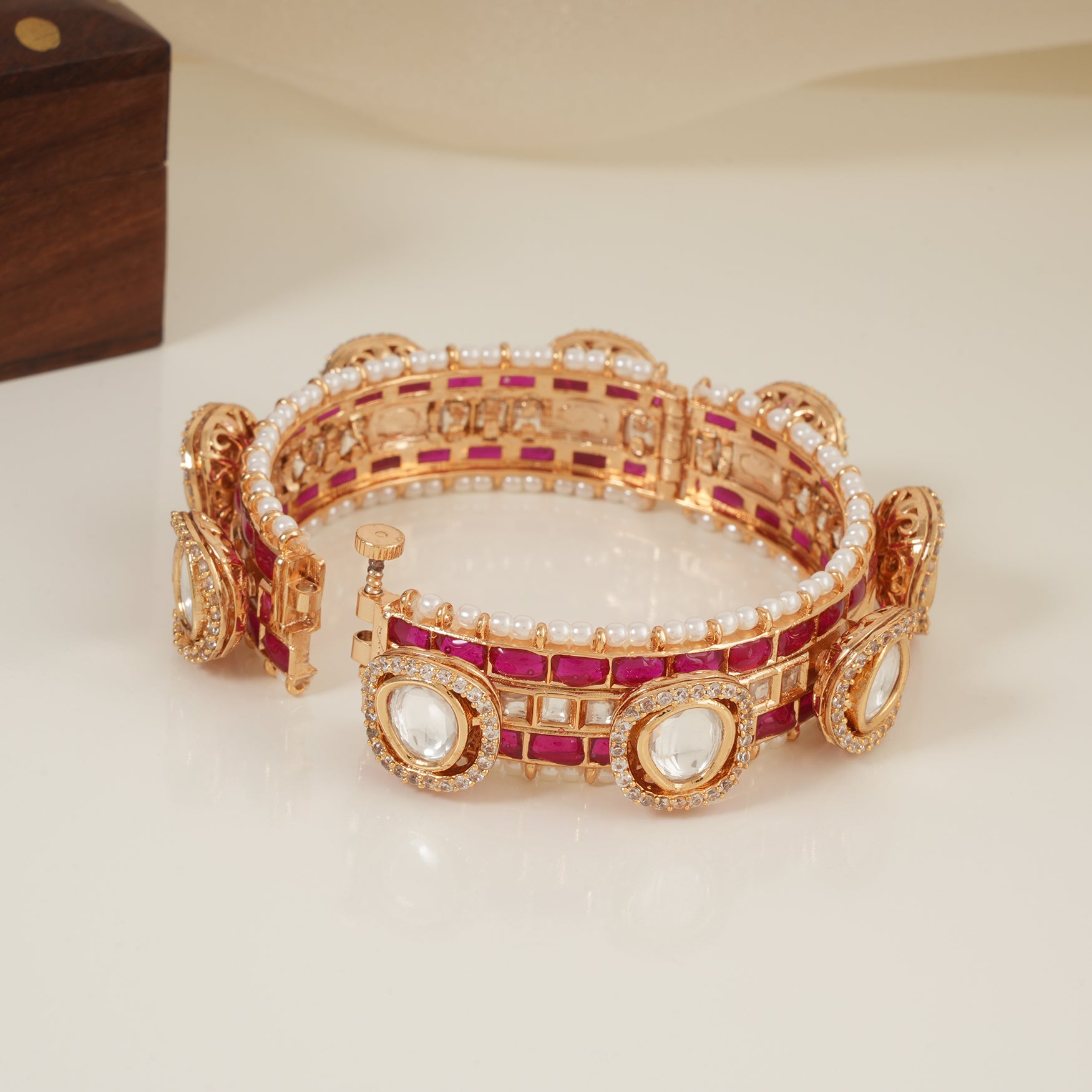 Royal gold plated kundan ruby stone kada bangle