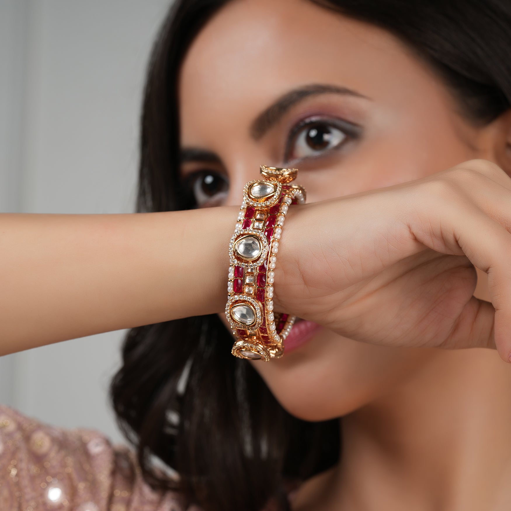 Royal gold plated kundan ruby stone kada bangle