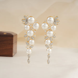 Long gold plated pearl diamond studded earring