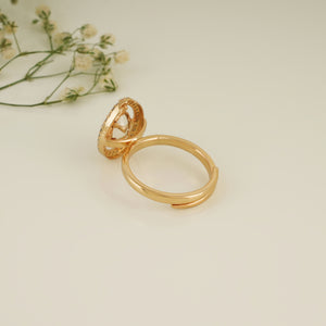 Cute gold plated pear shaped kundan adjustable finger ring