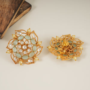 Stunning gold plated stone kundan spiral floral stud earring