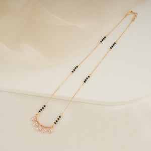 Cute floral cz diamond black bead mangalsutra