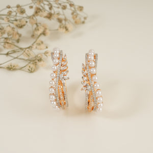 Beautiful pearl studded diamond gold hoop earring
