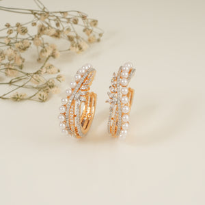 Beautiful pearl studded diamond gold hoop earring