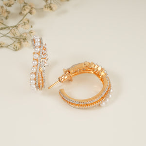 Beautiful pearl studded diamond gold hoop earring