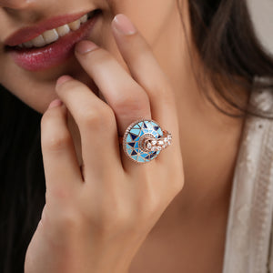 Amazing meenakari cz diamond gold finger ring for women