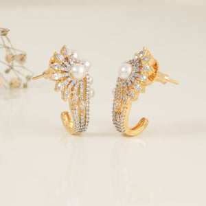 Cute pearl cz diamond gold plated stud earring