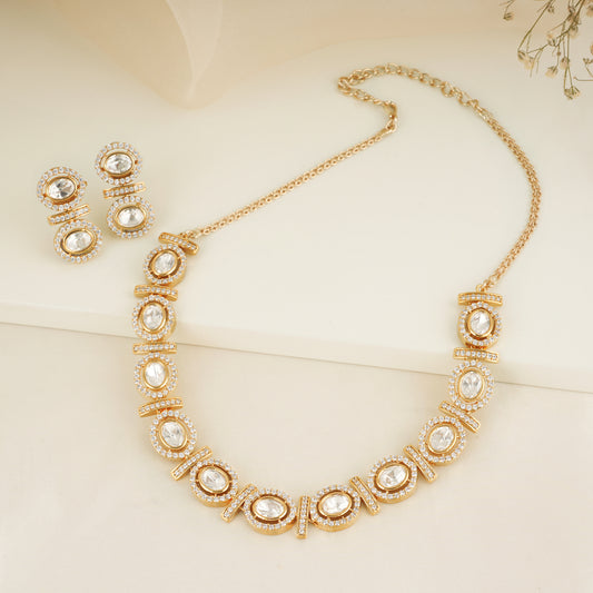 Stunning gold plated oval kundan necklace set with earring