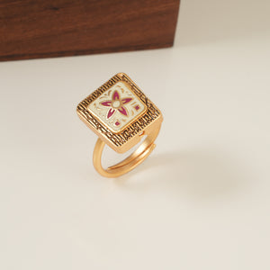 Cute meenakari floral gold plated adjustable finger ring