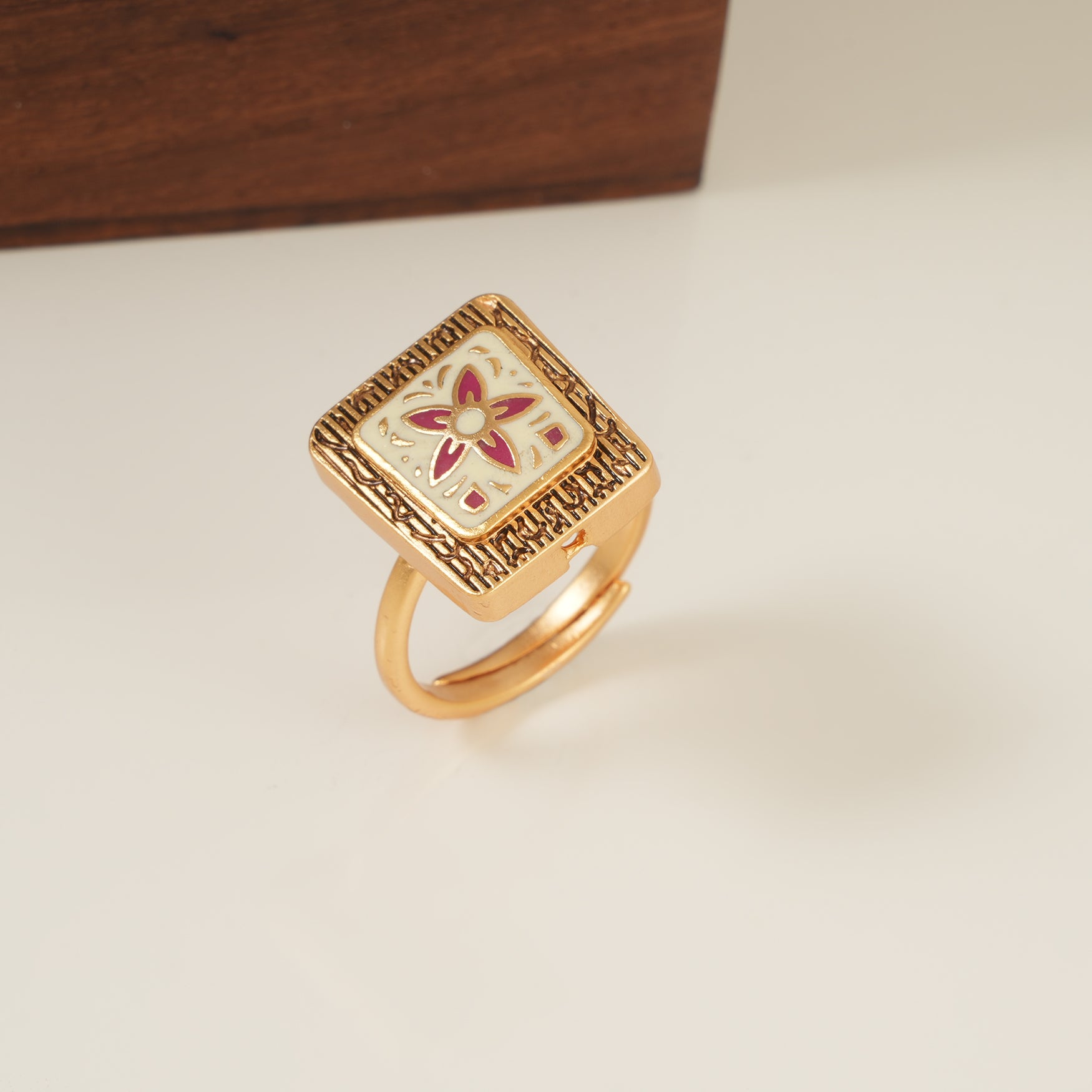 Cute meenakari floral gold plated adjustable finger ring