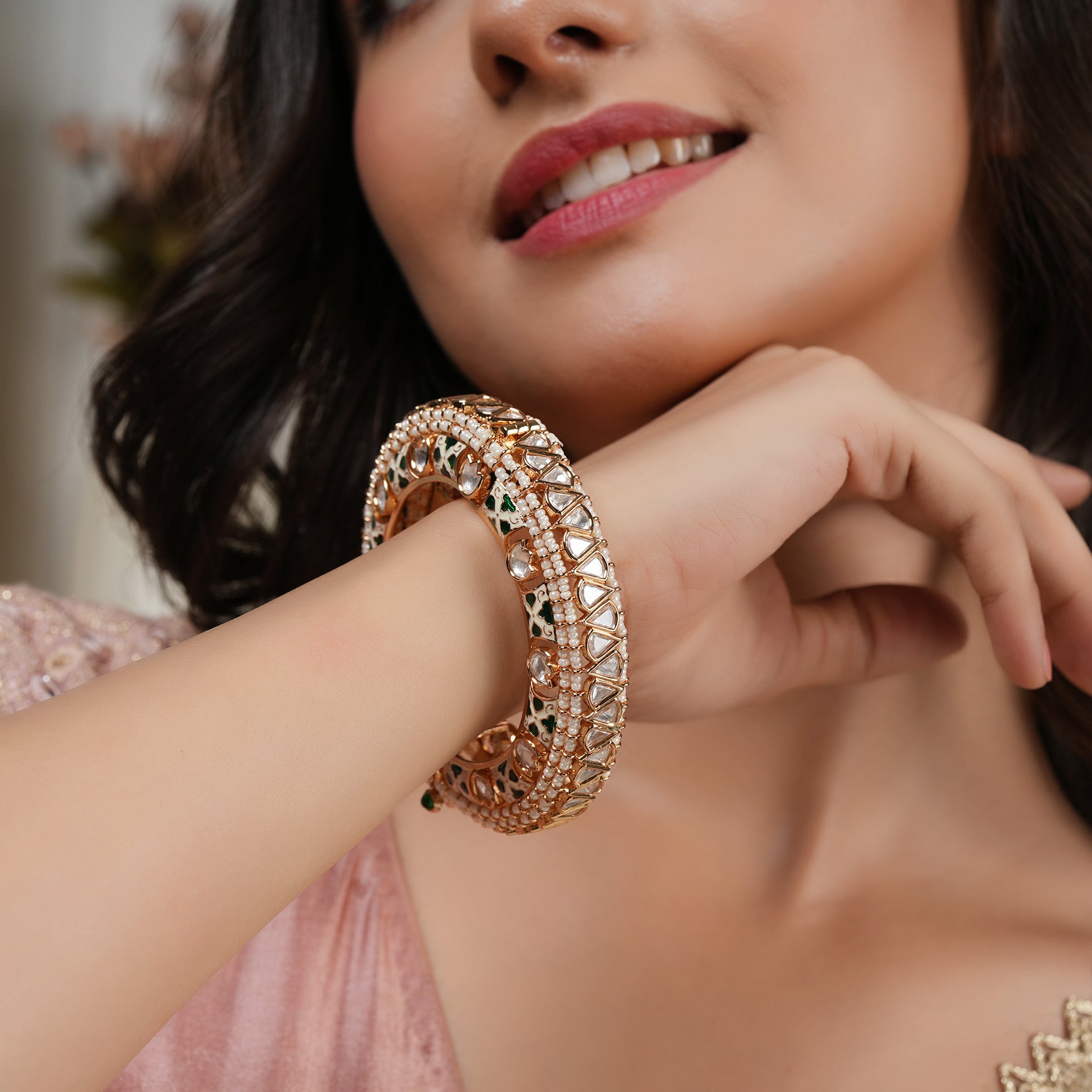 Royal kundan meenakari pearl studded kada bangle