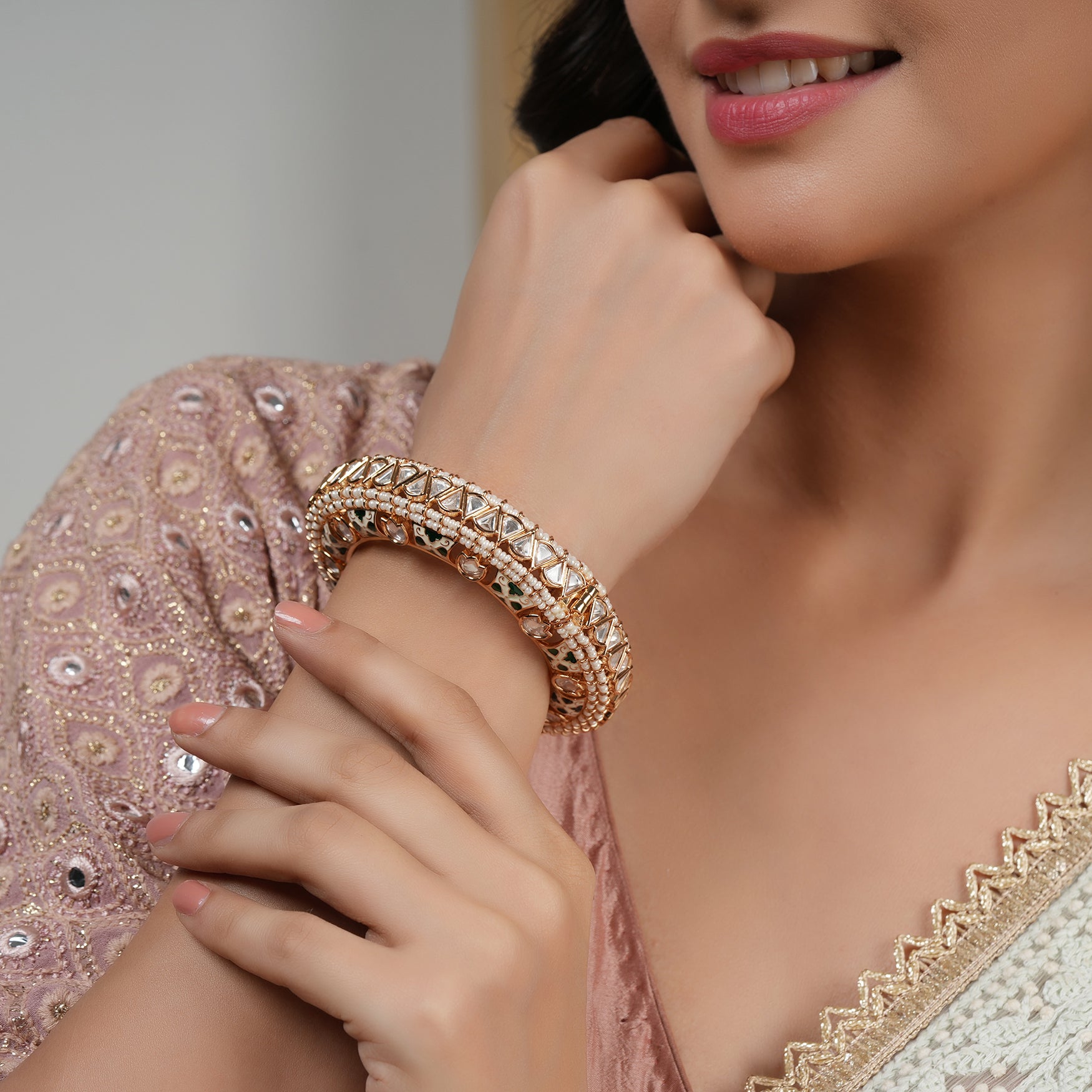 Royal kundan meenakari pearl studded kada bangle