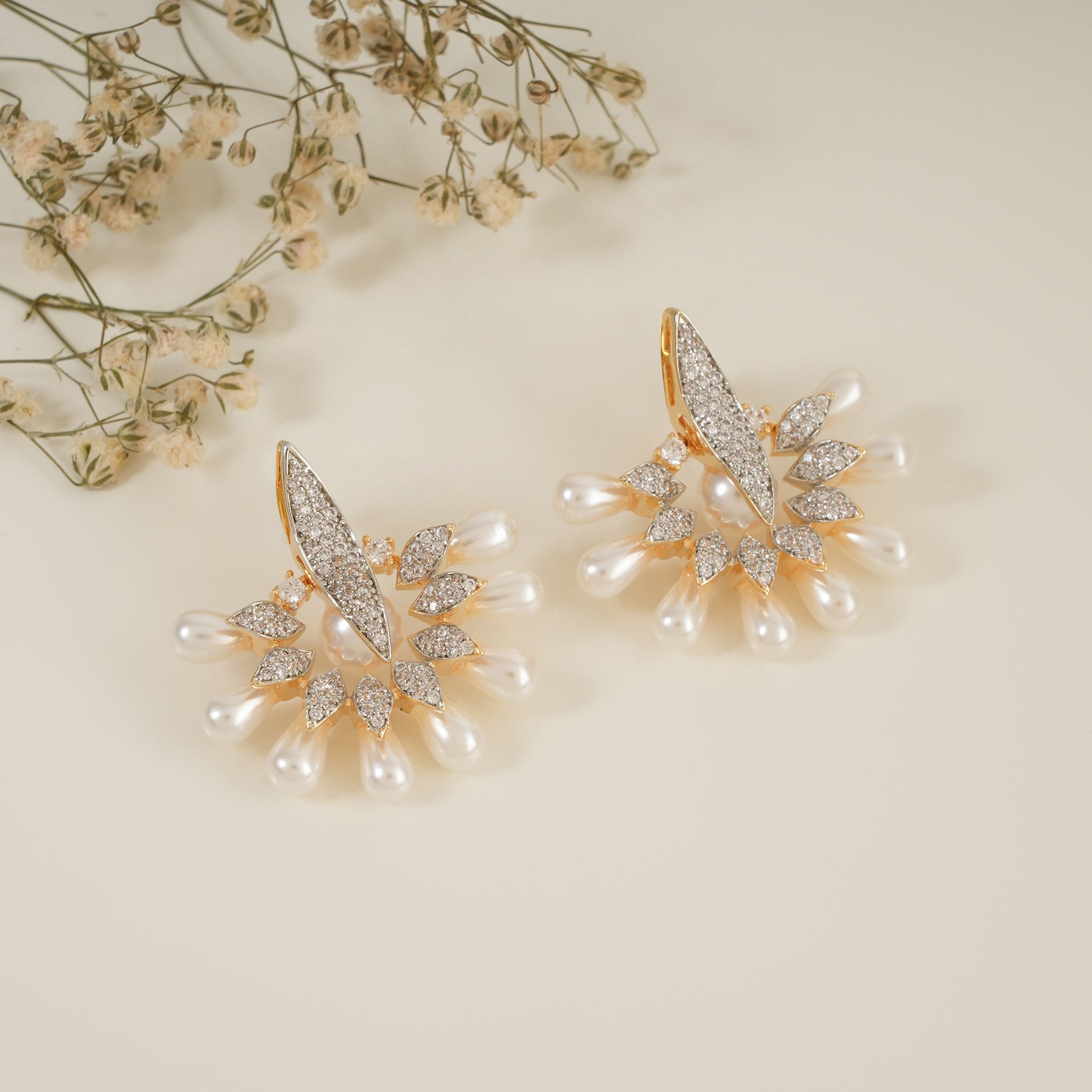 Buy Beautiful pearl drop gold plated cz diamond stud earring Free