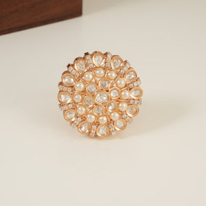 Stunning kundan gold plated pearl cocktail finger ring