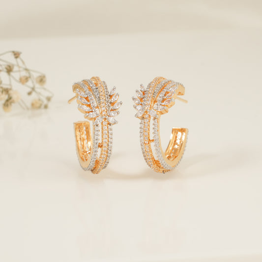 Beautiful round hoop cz diamond gold studs