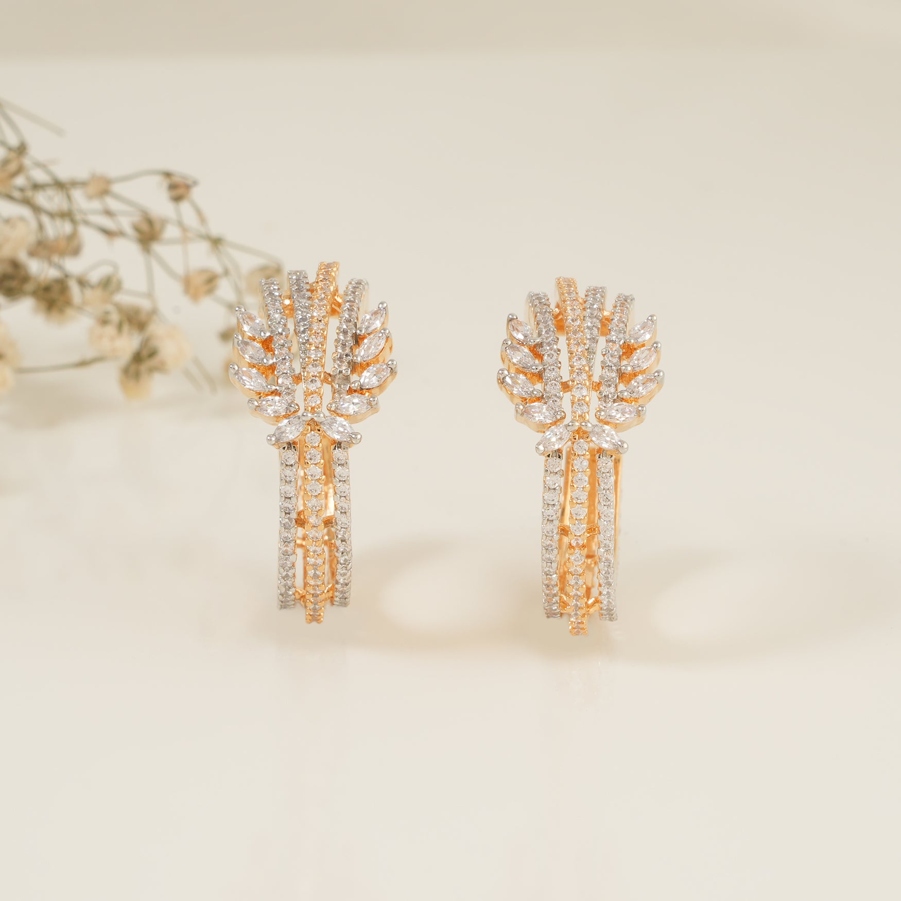 Beautiful round hoop cz diamond gold studs