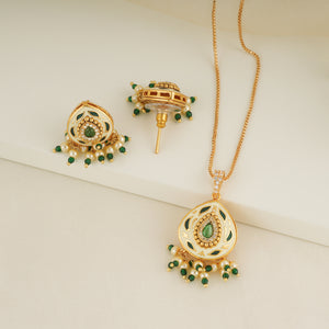 Gorgeous gold plated meenakari pendant set with earring