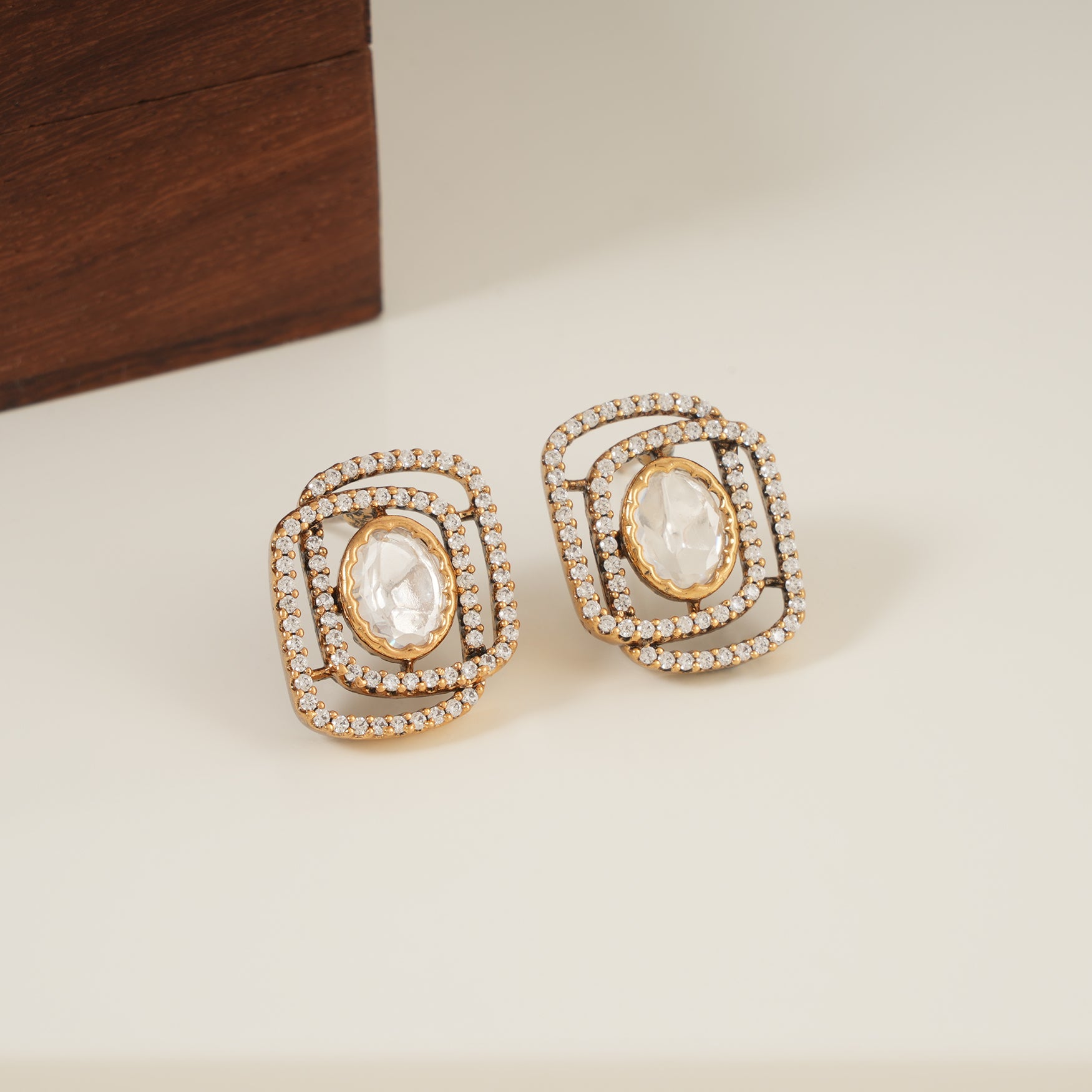 Cute kundan gold plated cz diamond victorian studs