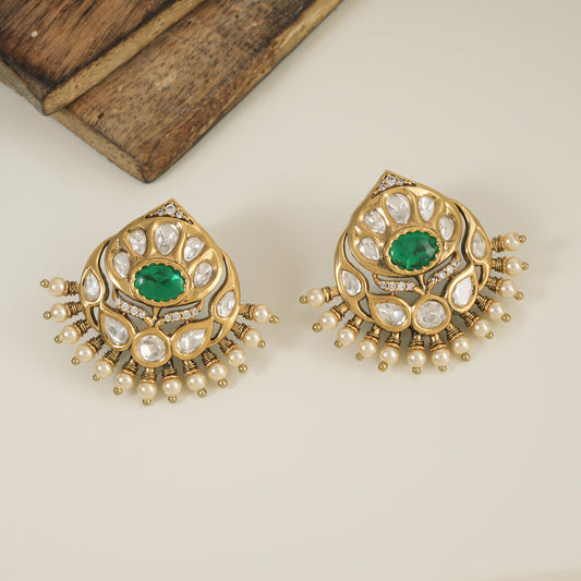 Beautiful kundan gold plated pearl drop victorian earring