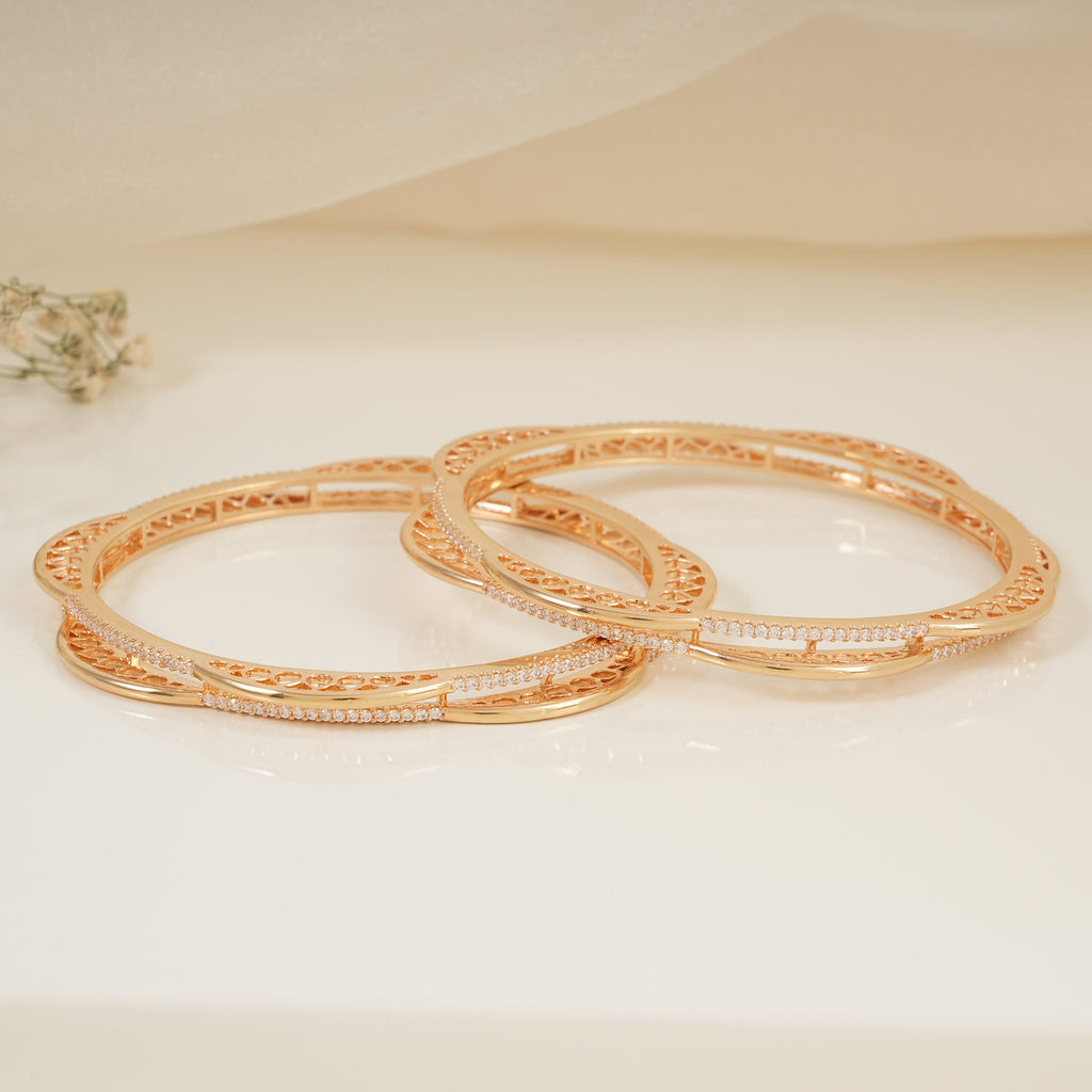 Cute elegant cz diamond gold plated floral bangle set