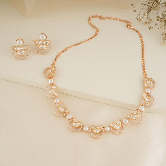 Beautiful kundan gold plated pearl necklace set with stud earring