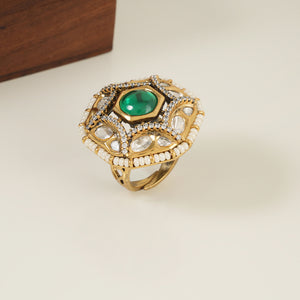 Gorgeous kundan gold plated victorian finger ring