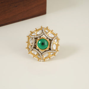 Gorgeous kundan gold plated victorian finger ring