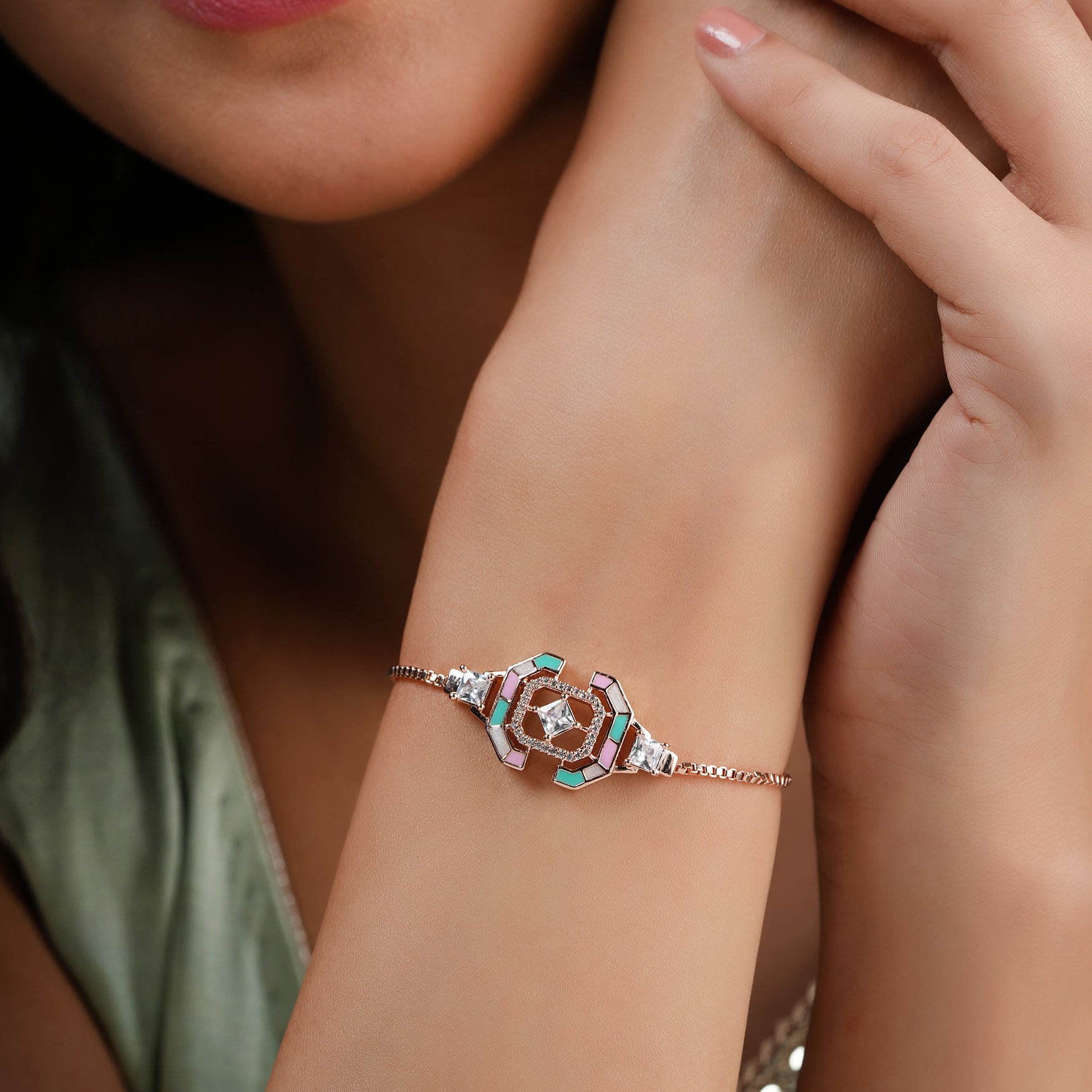 Cute meenakari free size rose gold bracelet