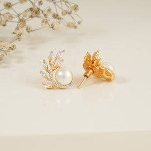 Cute cz diamond pearl small stud