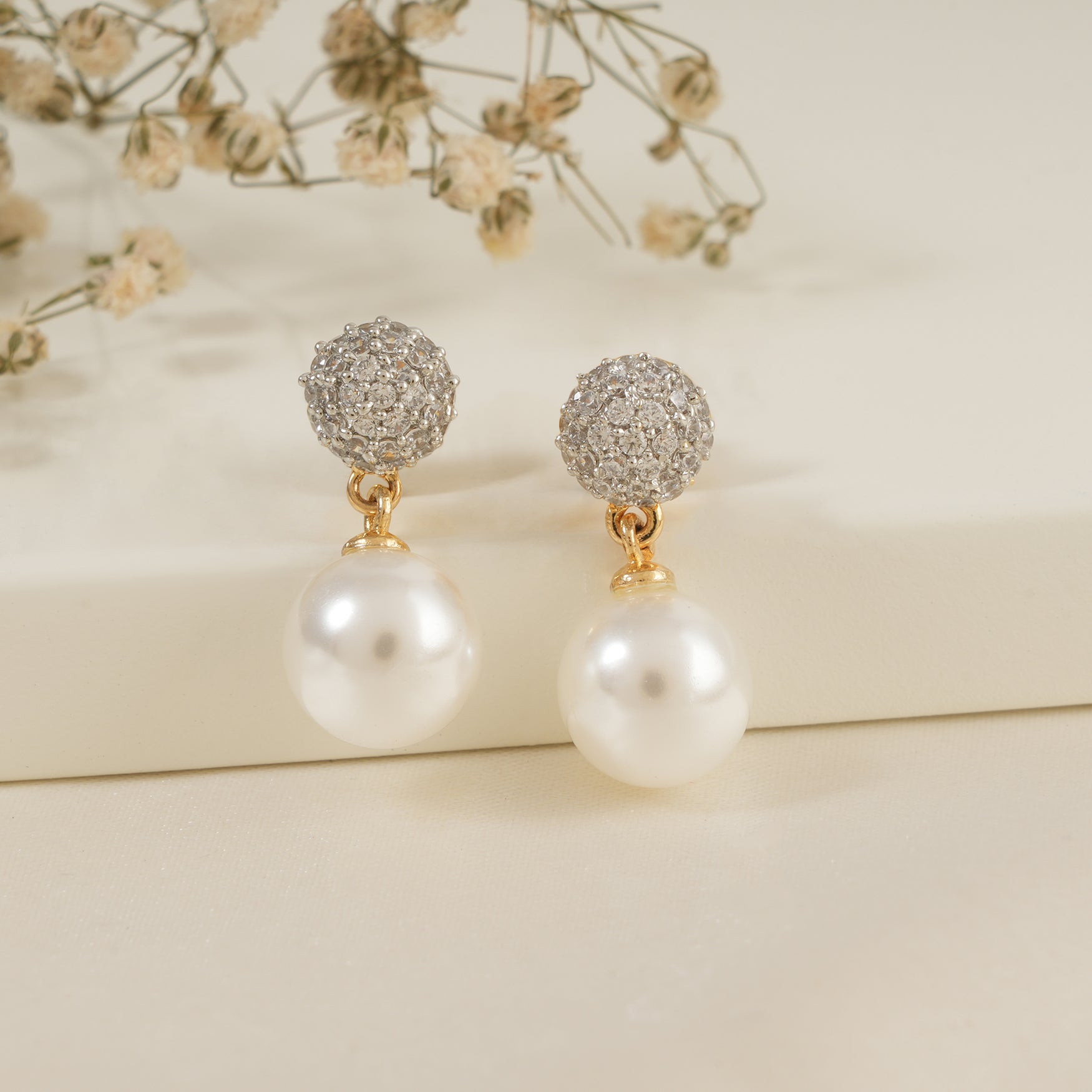 Cute pearl drop cz diamond earring