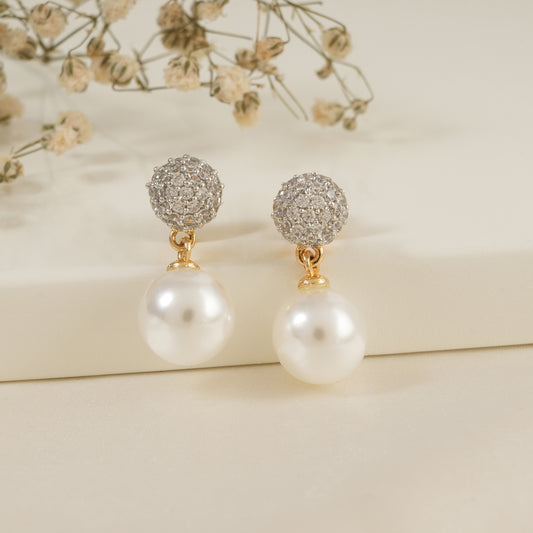 Cute pearl drop cz diamond earring