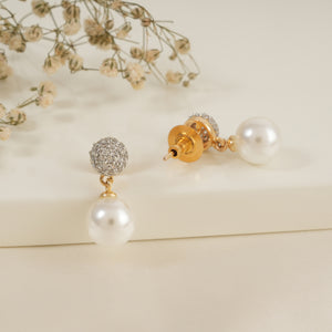 Cute pearl drop cz diamond earring